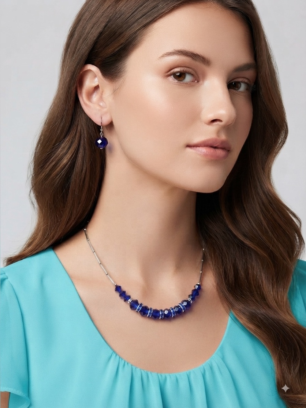 Elegant Blue Faceted Bead Necklace and Earring Set